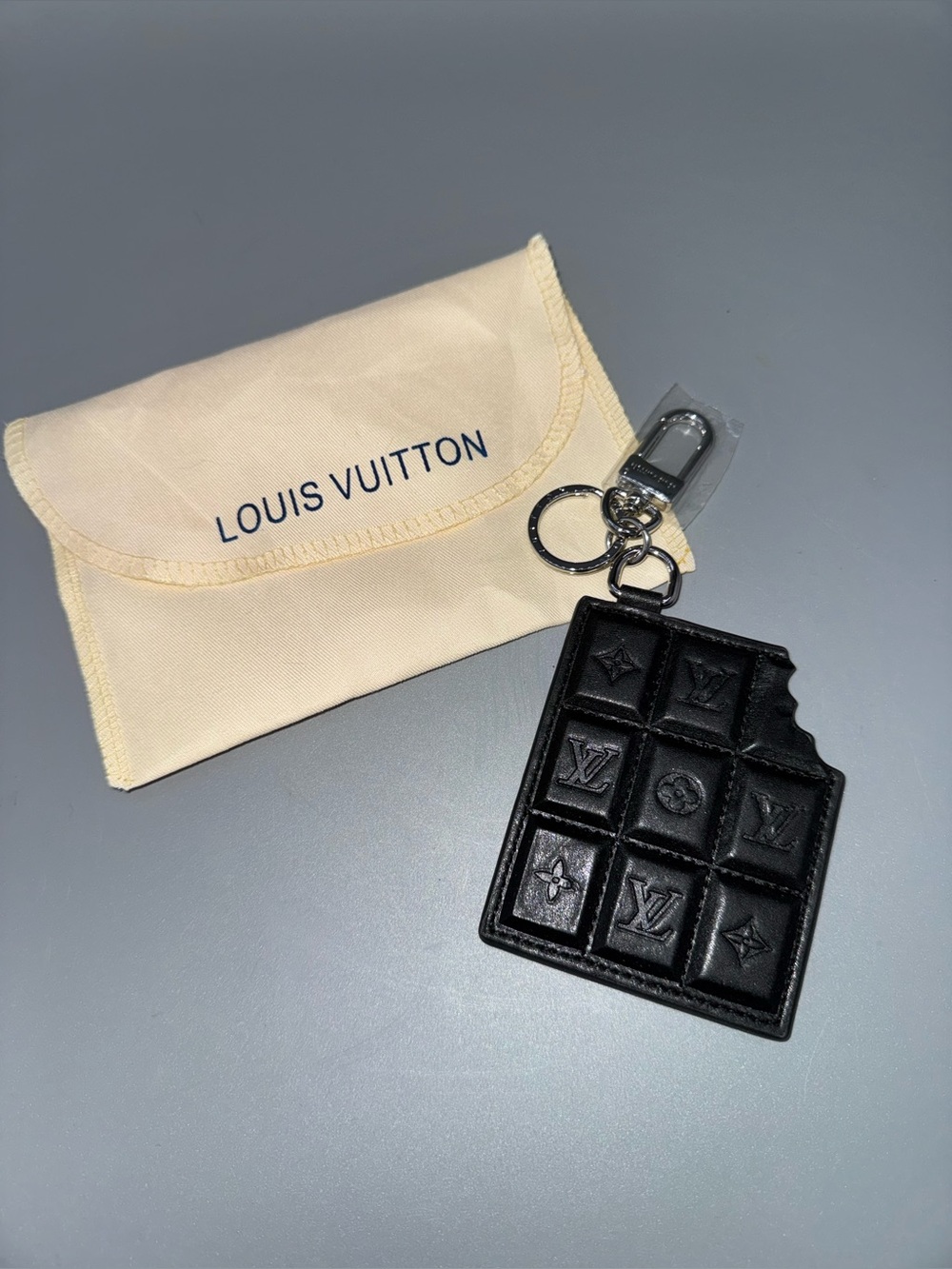 Louis Vuitton Black Monogram Chocolate Bar Keyring with Silver Hardware